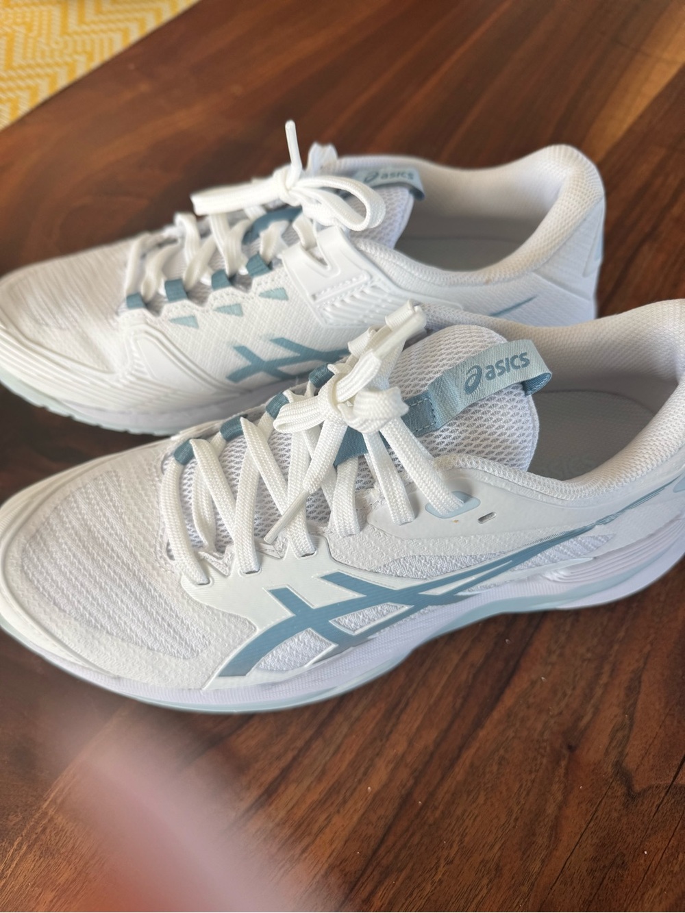 ASICS Women's White Sneakers with Light Blue Accents